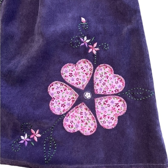Sweet Heart Rose girls purple corduroy dress with floral appliqué dress - Picture 3 of 6